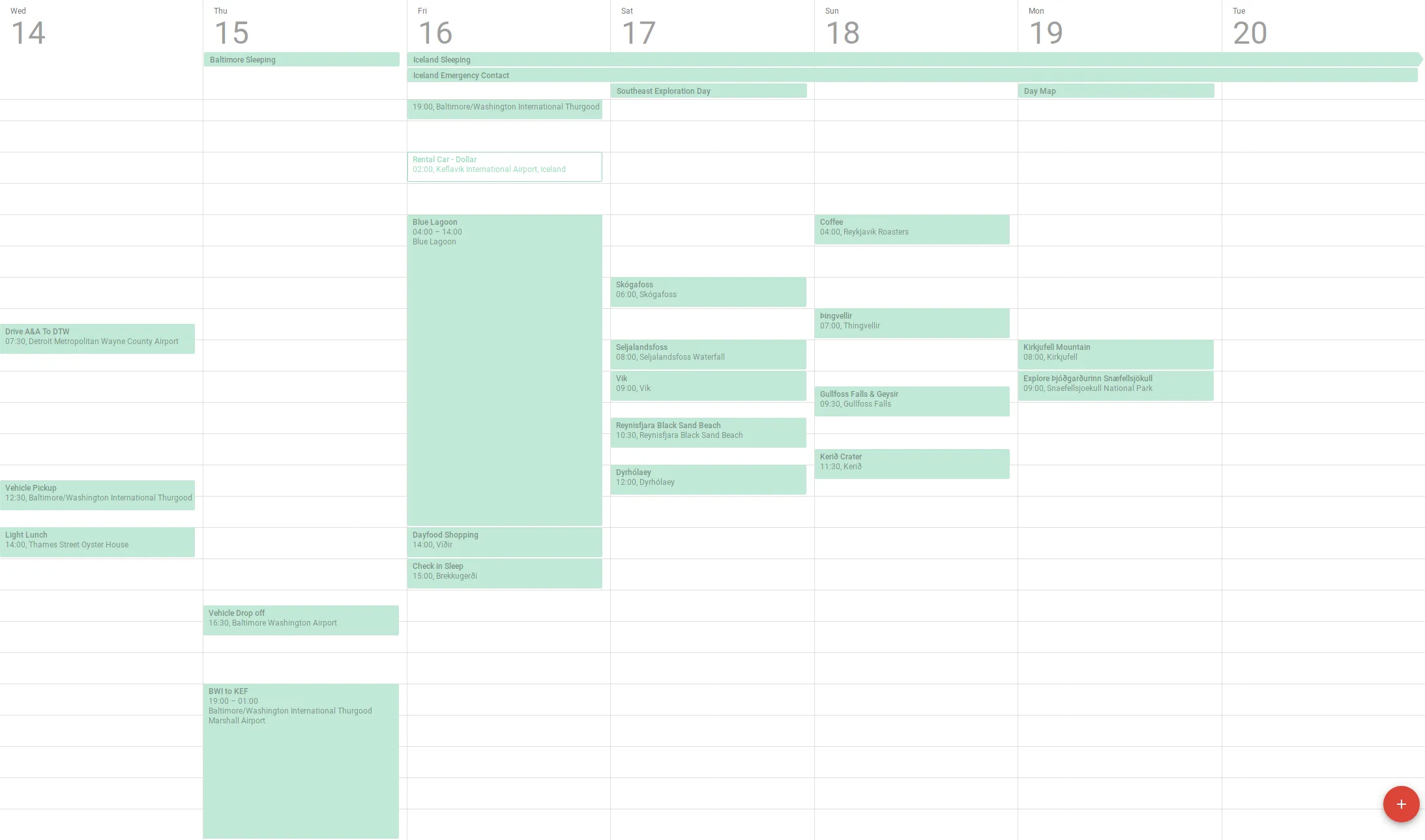 Google Calendar trip schedule